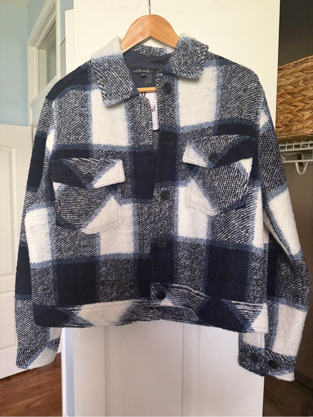 CHARLIE B Navy & White Plaid Shirt (Shacket) Jacket